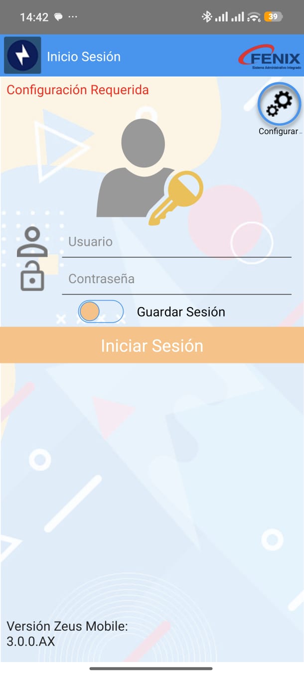 Pantalla de inicio de sesión