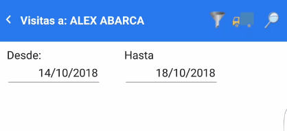 Listado de visitas con filtros de fecha